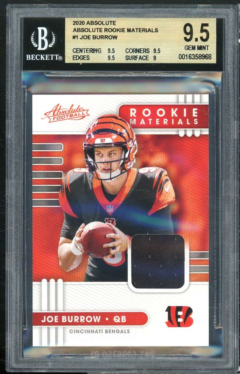 Joe Burrow Rookie Card 2020 Absolute Rookie Materials #1 BGS 9.5 (9.5 9.5 9.5 9) Image 1