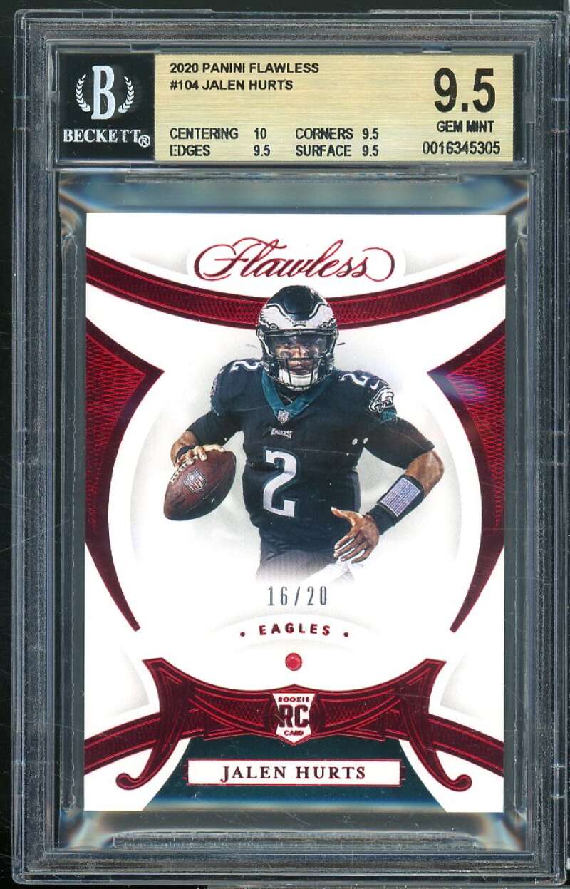 Jalen Hurts Rookie Card 2020 Panini Flawless #104 (#d 16/20) (pop 2) BGS 9.5 Image 1