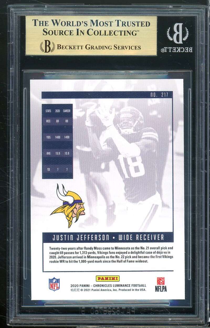 Justin Jefferson Rookie 2020 Panini Luminance Chronicles #217 (PRISTINE) BGS 10 Image 2