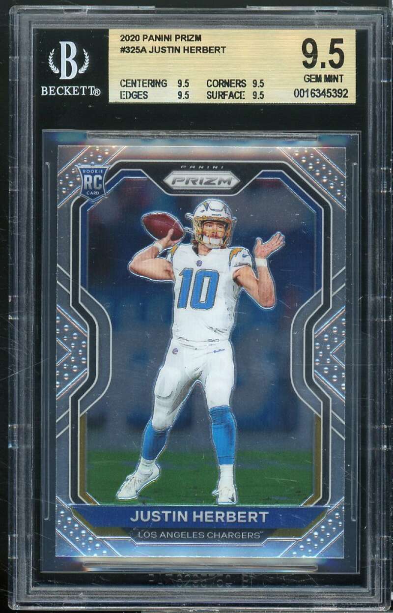 Justin Herbert Rookie Card 2020 Panini Prizm #325a BGS 9.5 (9.5 9.5 9.5 9.5) Image 1