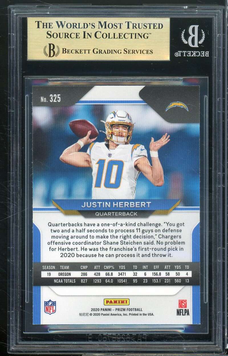 Justin Herbert Rookie Card 2020 Panini Prizm #325a BGS 9.5 (9.5 9.5 9.5 9.5) Image 2