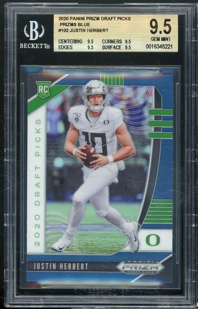 Justin Herbert Rookie Card 2020 Panini Prizm DP Prizms Blue #102 BGS 9.5 Image 1