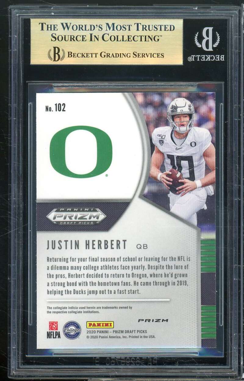 Justin Herbert Rookie Card 2020 Panini Prizm DP Prizms Blue #102 BGS 9.5 Image 2