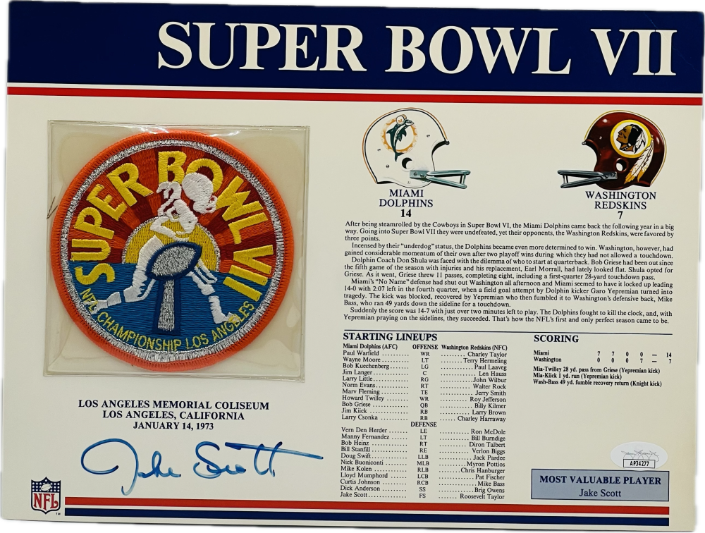 Jake Scott Autograph Signed NFL Super Bowl VII Dolphins JSA Authentic   Image 1