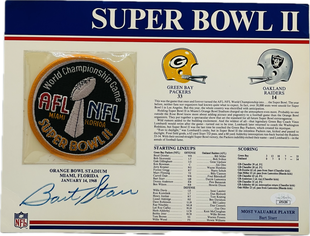 Bart Starr Autograph Signed NFL Super Bowl II Packers JSA Authentic   Image 1