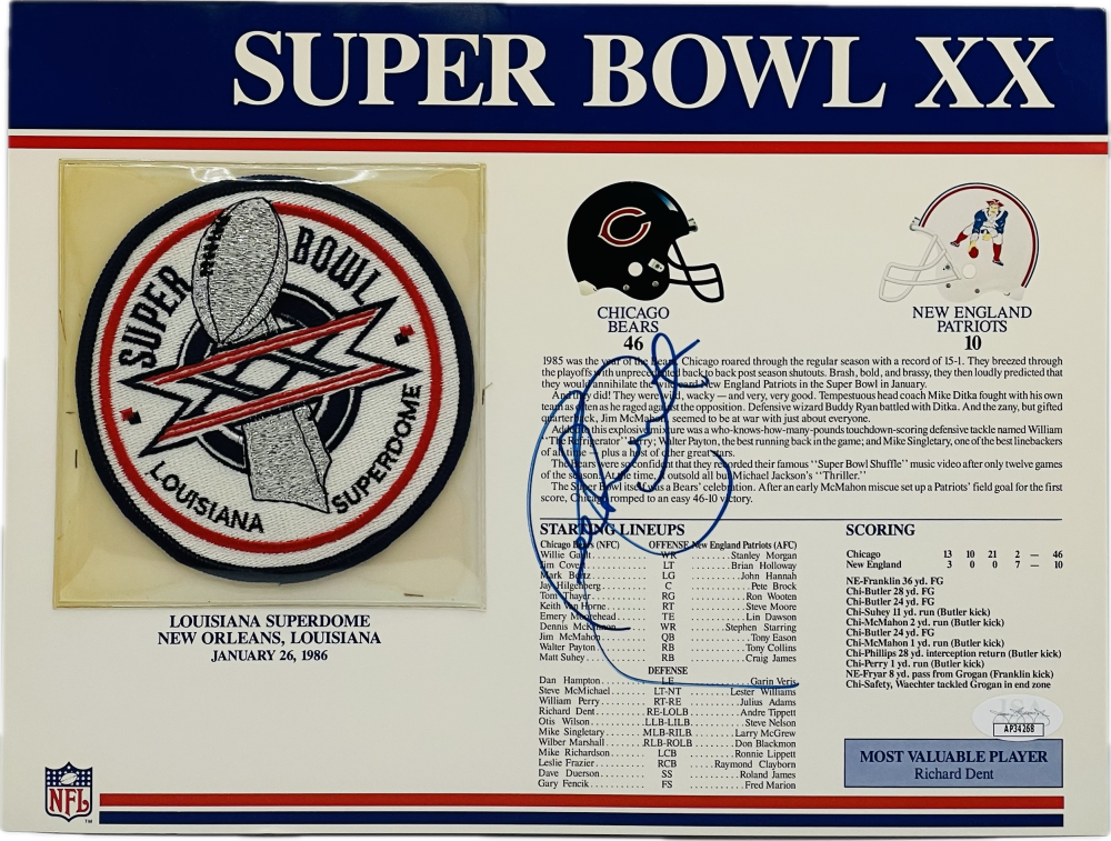 Richard Dent Autograph Sighned NFL Super Bowl XX Bears JSA Authentic  Image 1