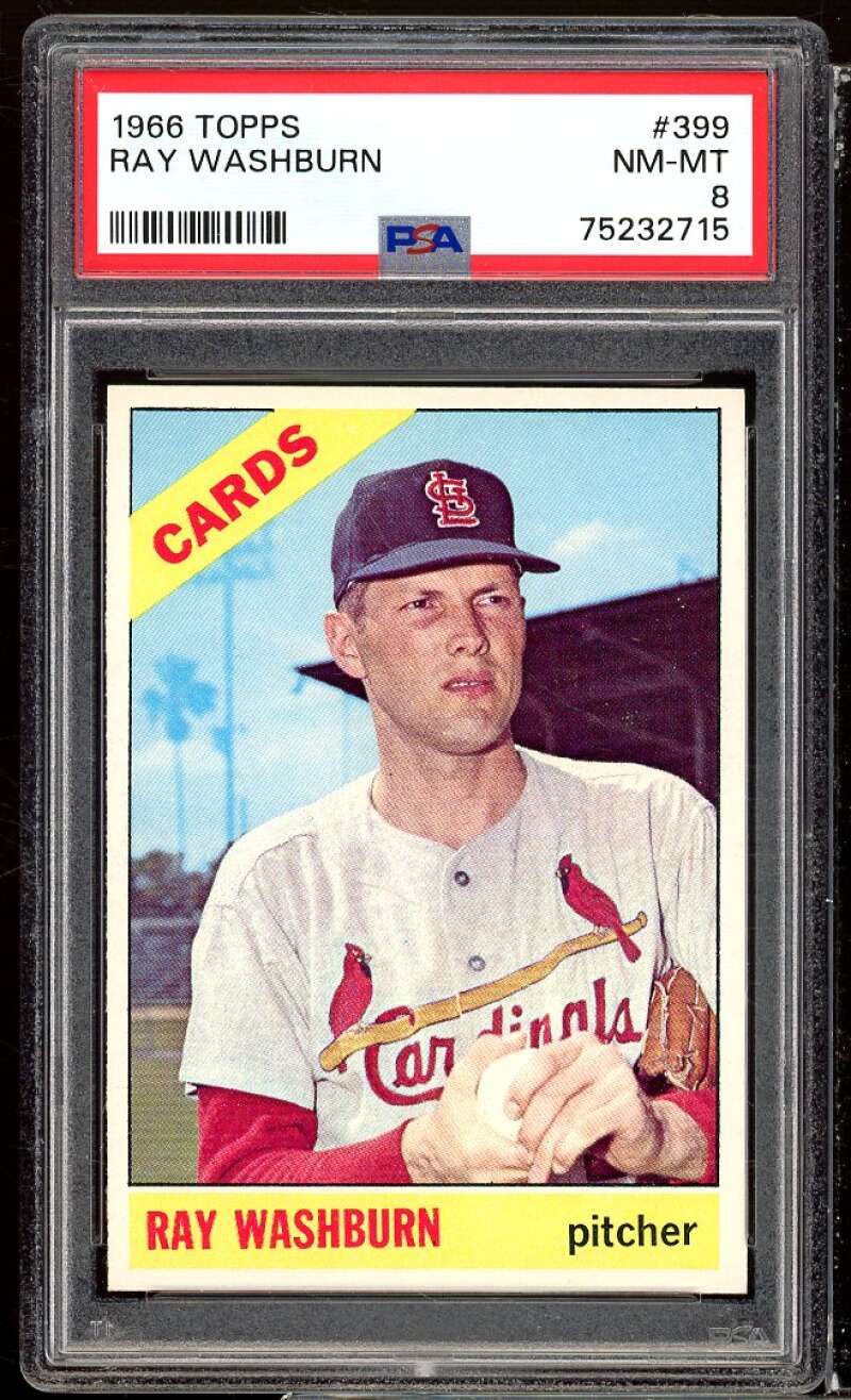 Ray Washburn Card 1966 Topps #399 PSA 8 Image 1