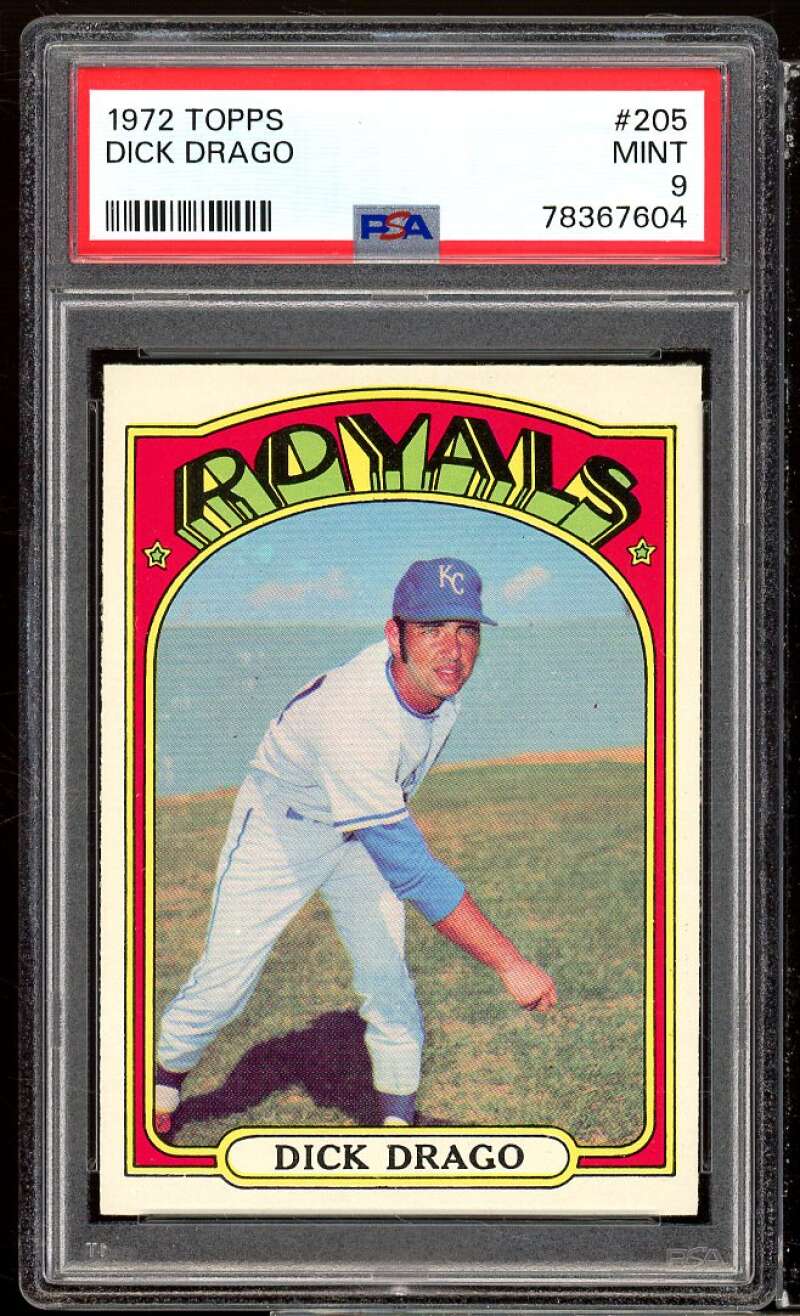 Dick Drago Card 1972 Topps #205 PSA 9 Image 1