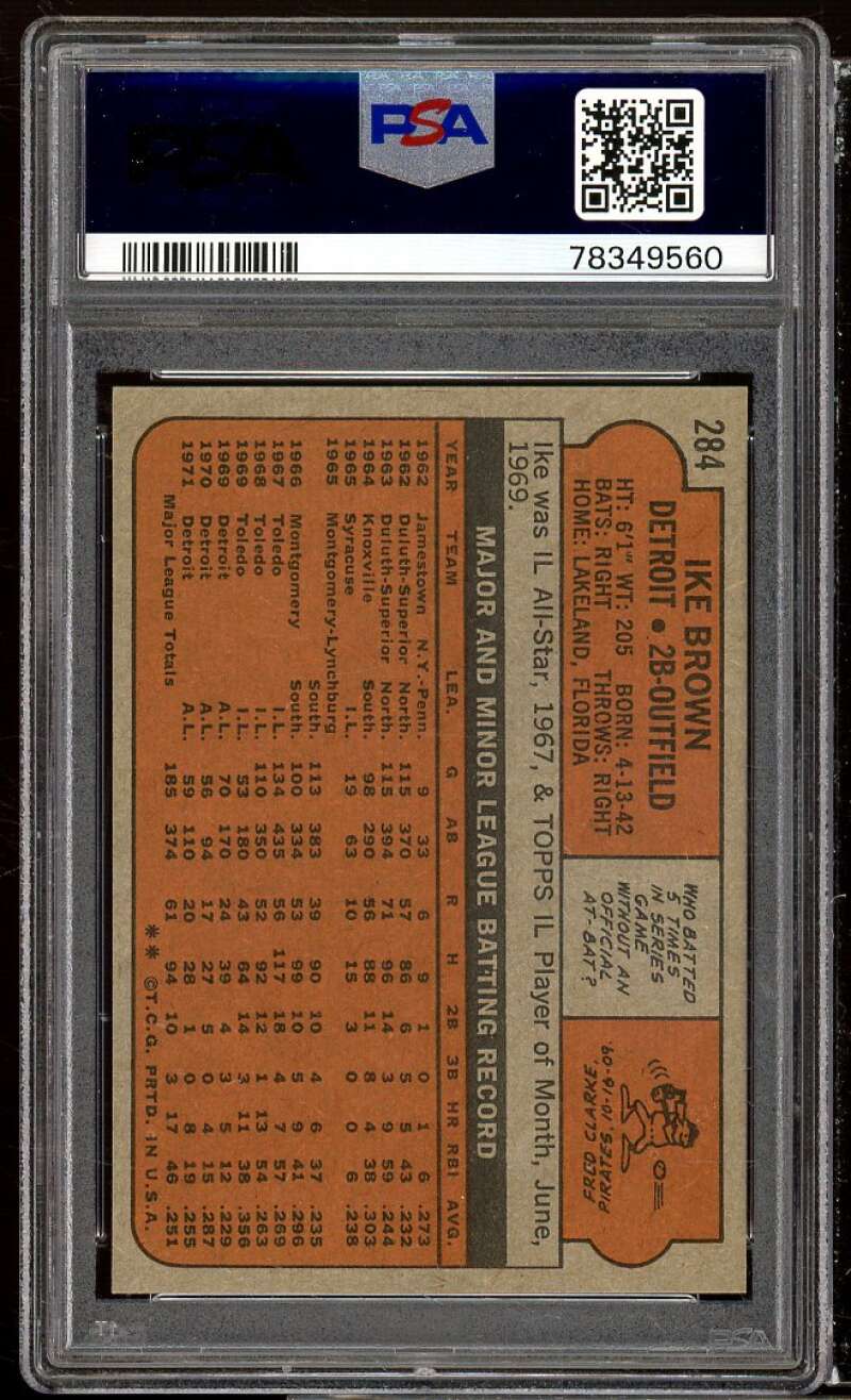 Ike Brown Card 1972 Topps #284 PSA 9 Image 2