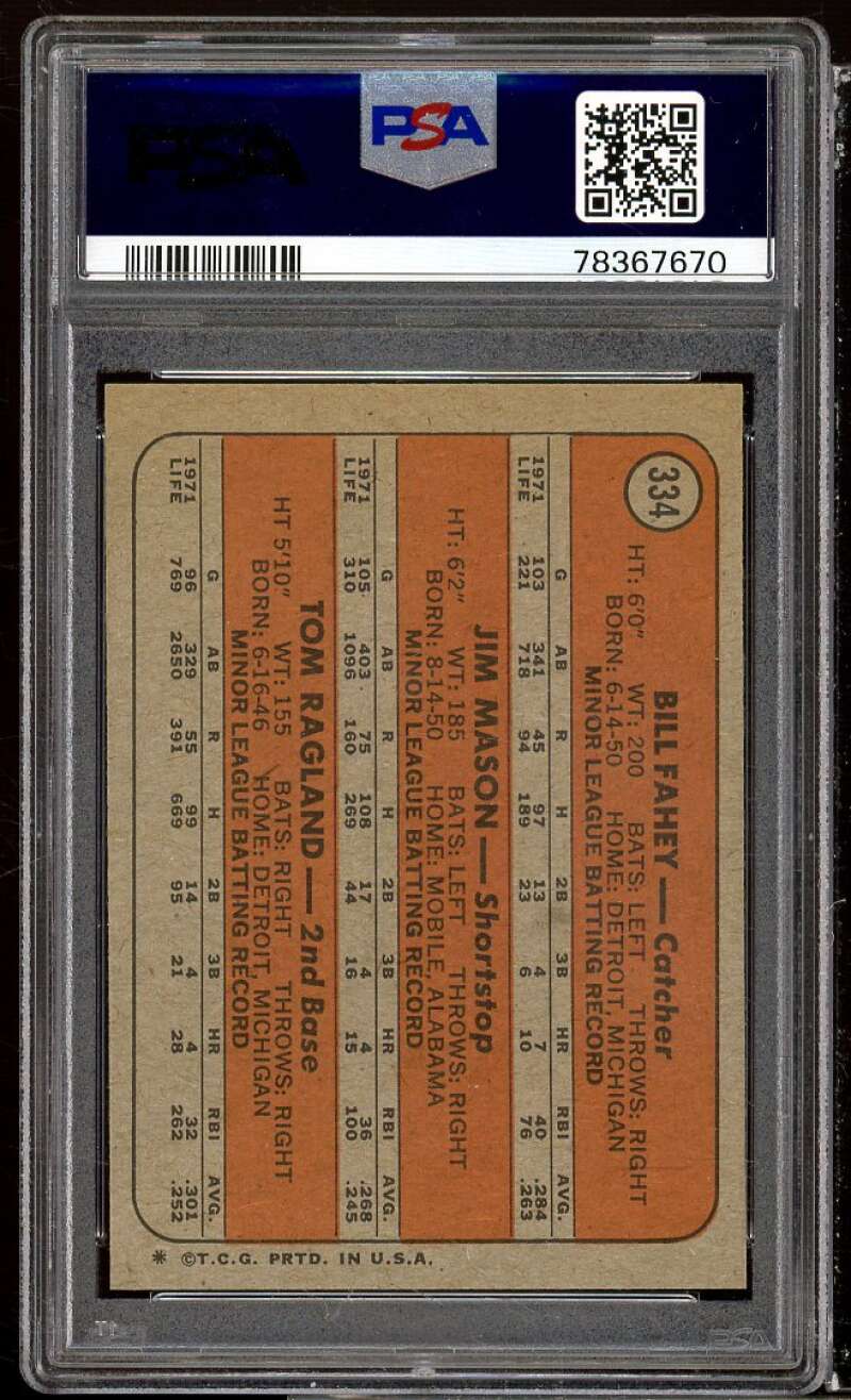 Bill Fahey/Jim Mason/Tom Ragland Rookie Card 1972 Topps #334 PSA 9 Image 2