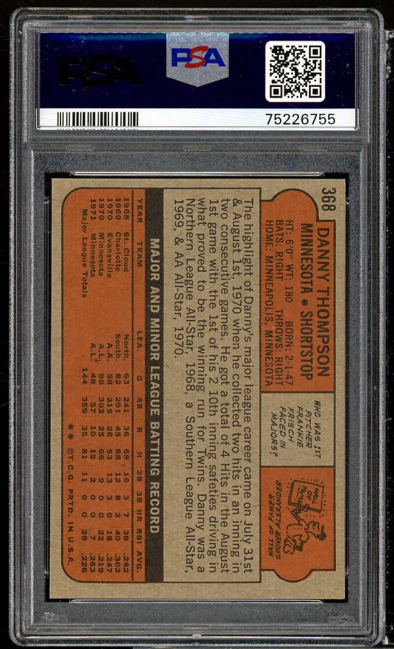 Danny Thompson Card 1972 Topps #368 PSA 8 Image 2