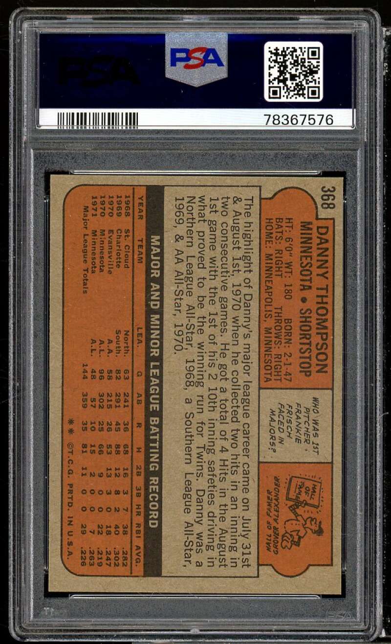 Danny Thompson Card 1972 Topps #368 PSA 9 Image 2