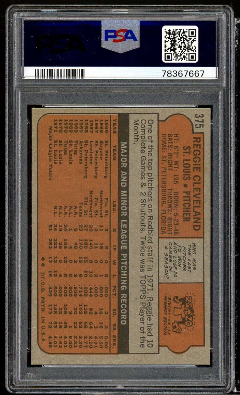 Reggie Cleveland Card 1972 Topps #375 PSA 9 Image 2