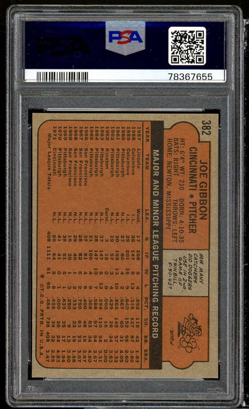 Joe Gibbon Card 1972 Topps #382 PSA 9 Image 2