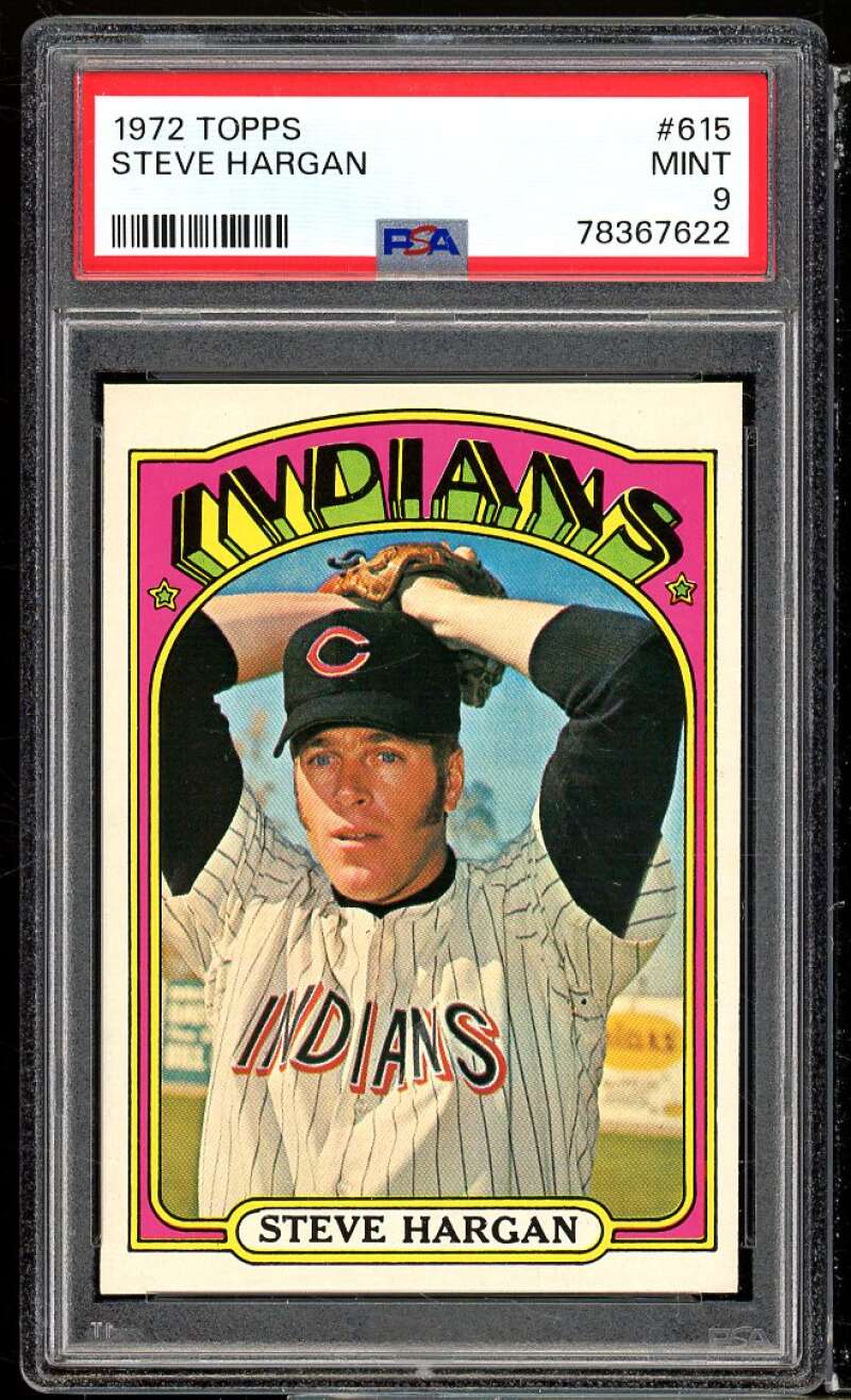 Steve Hargan Card 1972 Topps #615 PSA 9 Image 1