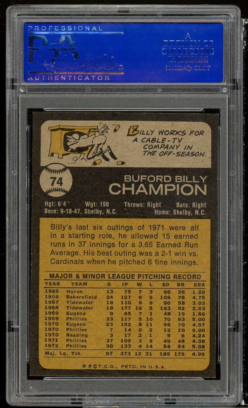 Billy Champion Card 1973 Topps #74 PSA 9 Image 2