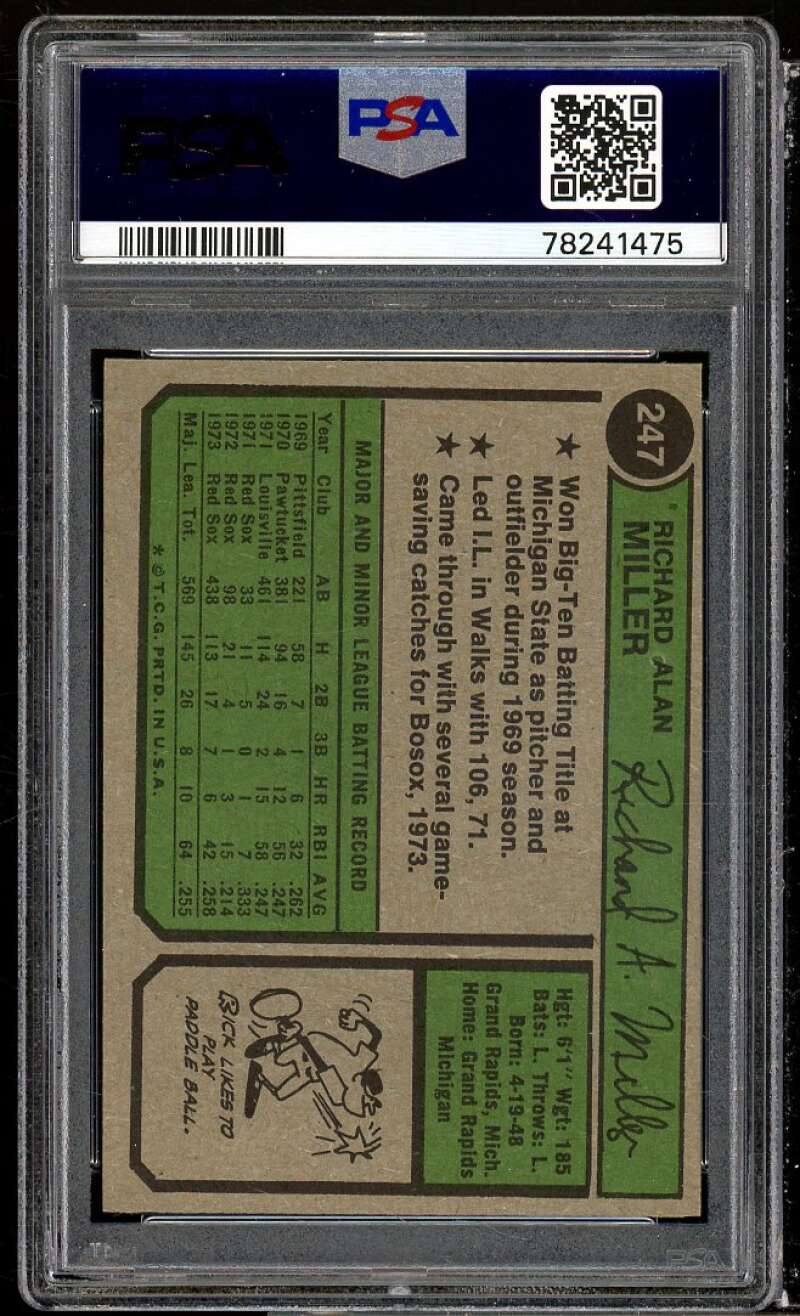 Rick Miller Card 1974 Topps #247 PSA 9 Image 2