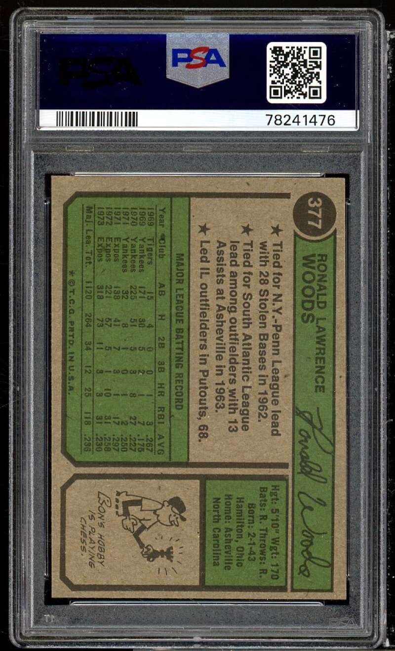 Ron Woods Card 1974 Topps #377 PSA 9 Image 2