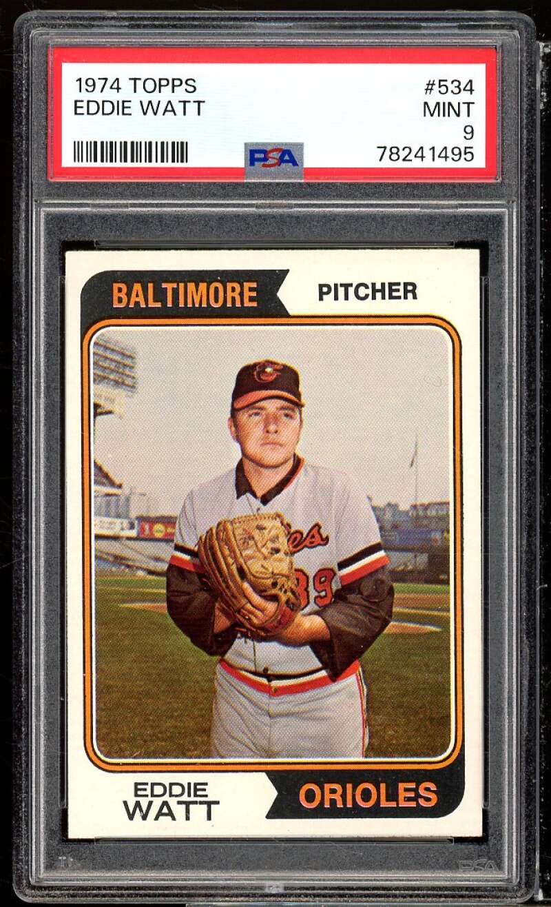 Eddie Watt Card 1974 Topps #534 PSA 9 Image 1