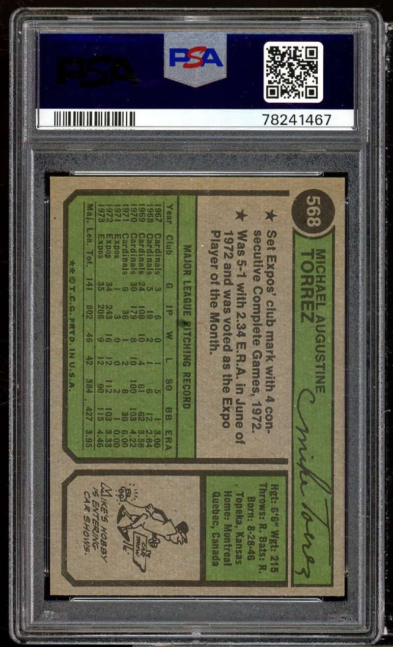 Mike Torrez Card 1974 Topps #568 PSA 6 Image 2