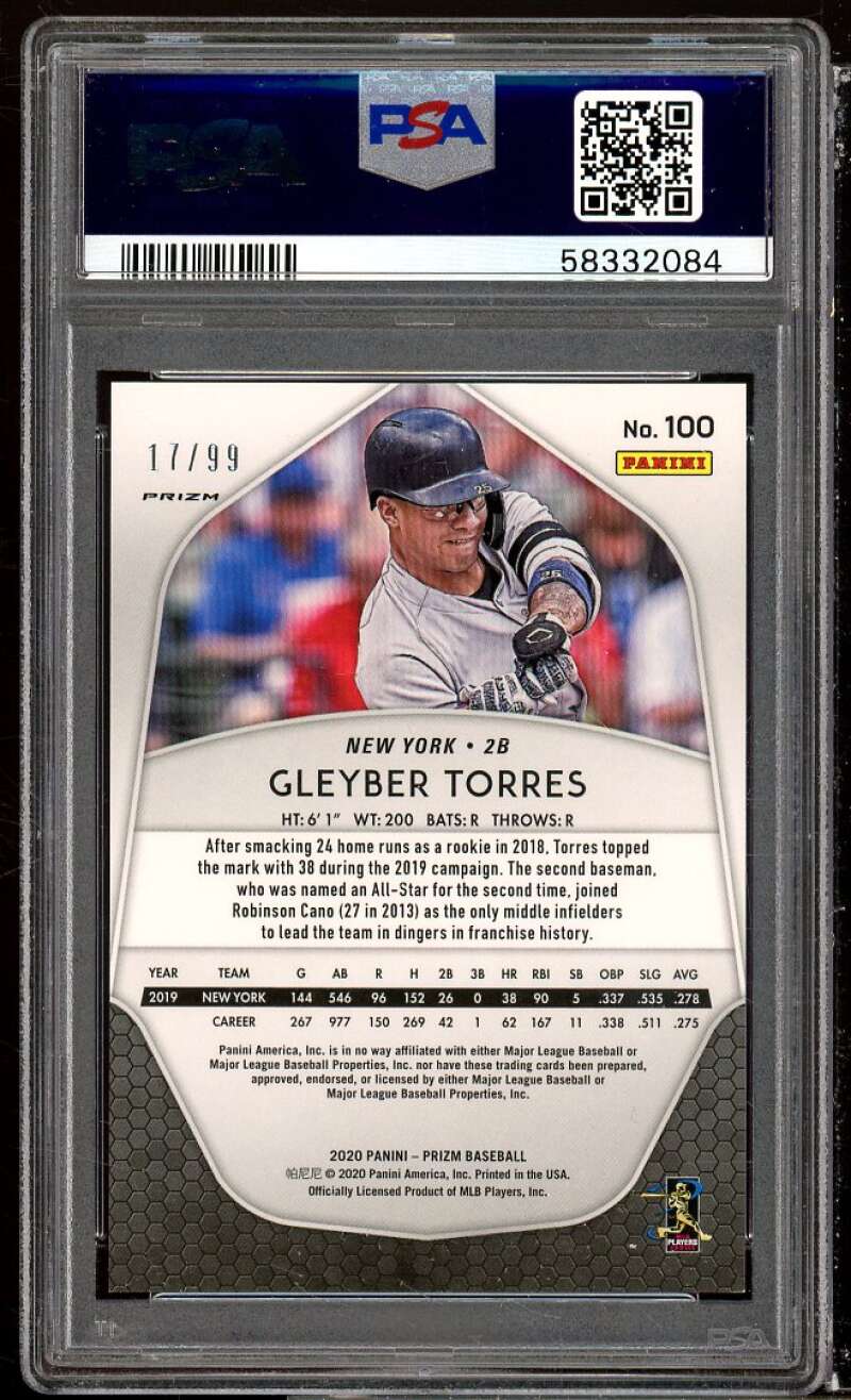 Gleyber Torres Card 2020 Panini Prizm Red Donut Circles #100 PSA 9 Image 2