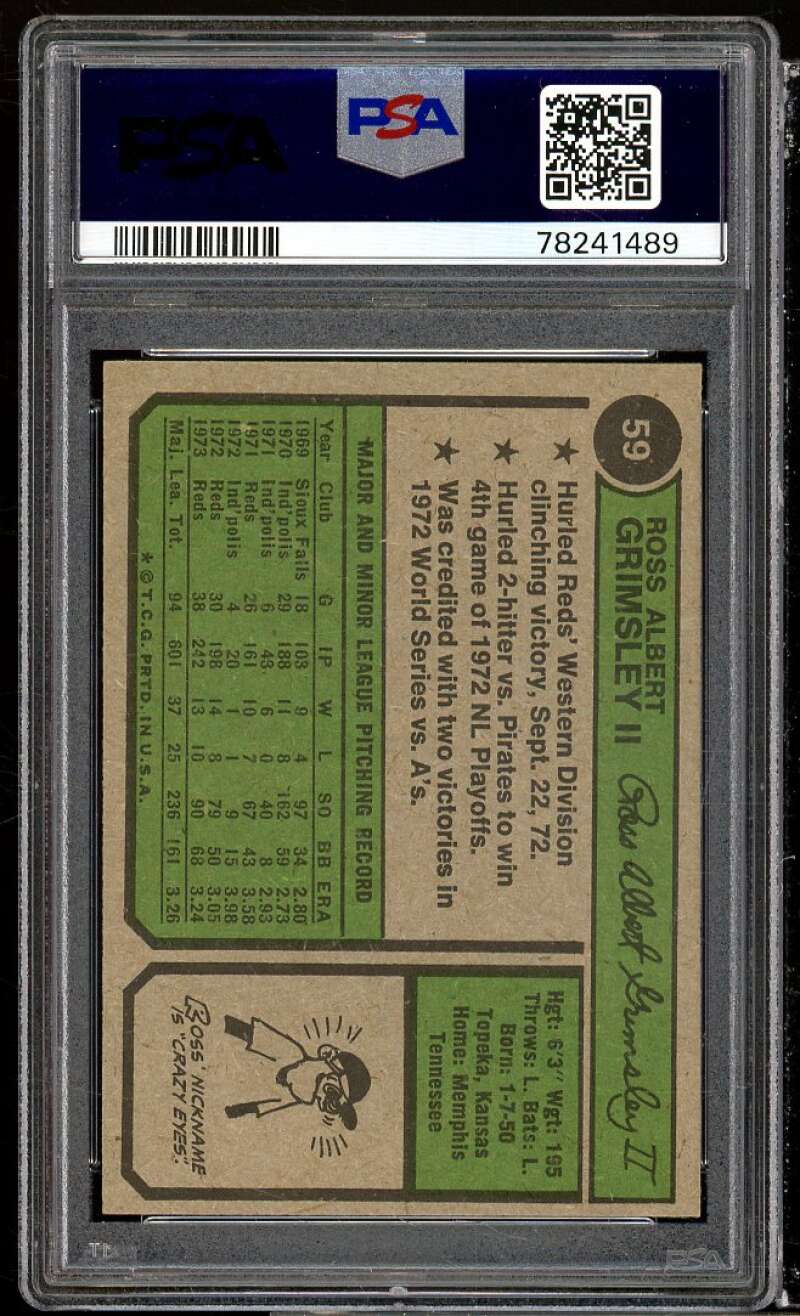 Ross Grimsley Card 1974 Topps #59 PSA 8 Image 2