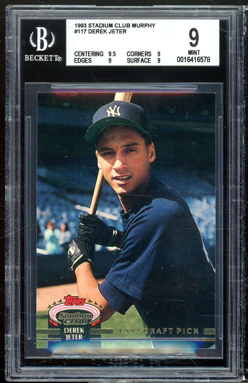 Derek Jeter Rookie Card 1993 Stadium Club Murphy #117 BGS 9 (9.5 9 9 9) Image 1