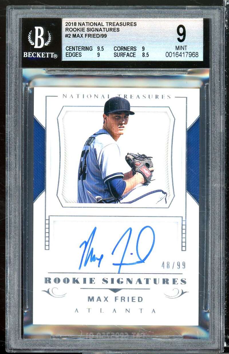 Max Fried Rookie 2018 National Treasures Rookie Signatures (pop 1) #2 BGS 9 Image 1