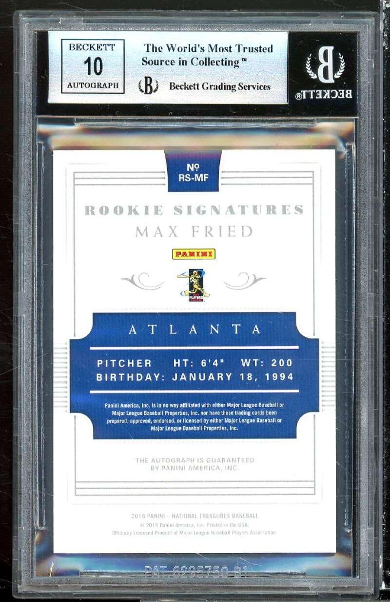 Max Fried Rookie 2018 National Treasures Rookie Signatures (pop 1) #2 BGS 9 Image 2