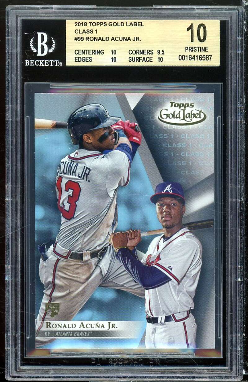 Ronald AcuÃ±a Jr. Rookie Card 2018 Topps Gold Label Class 1 #99 (PRISTINE) BGS 10 Image 1