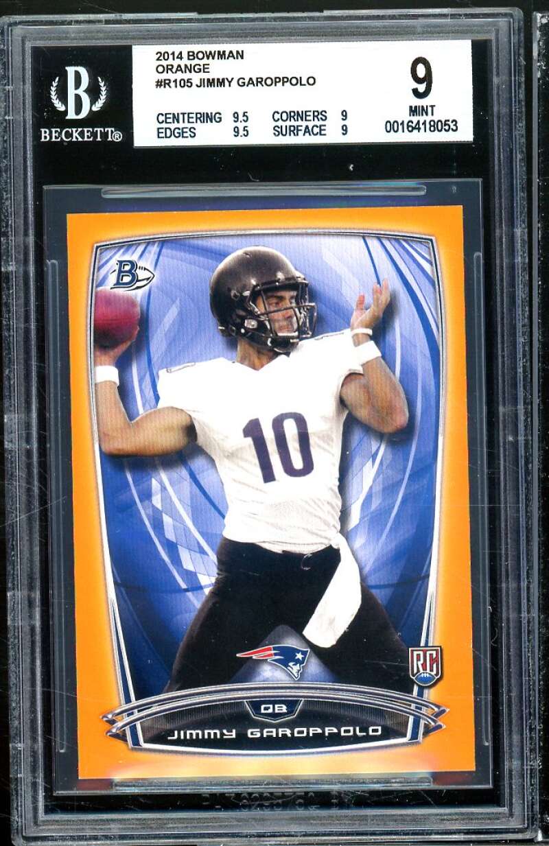 Jimmy Garoppolo Rookie Card 2014 Bowman Orange #105 (pop 2) BGS 9 (9.5 9 9.5 9) Image 1