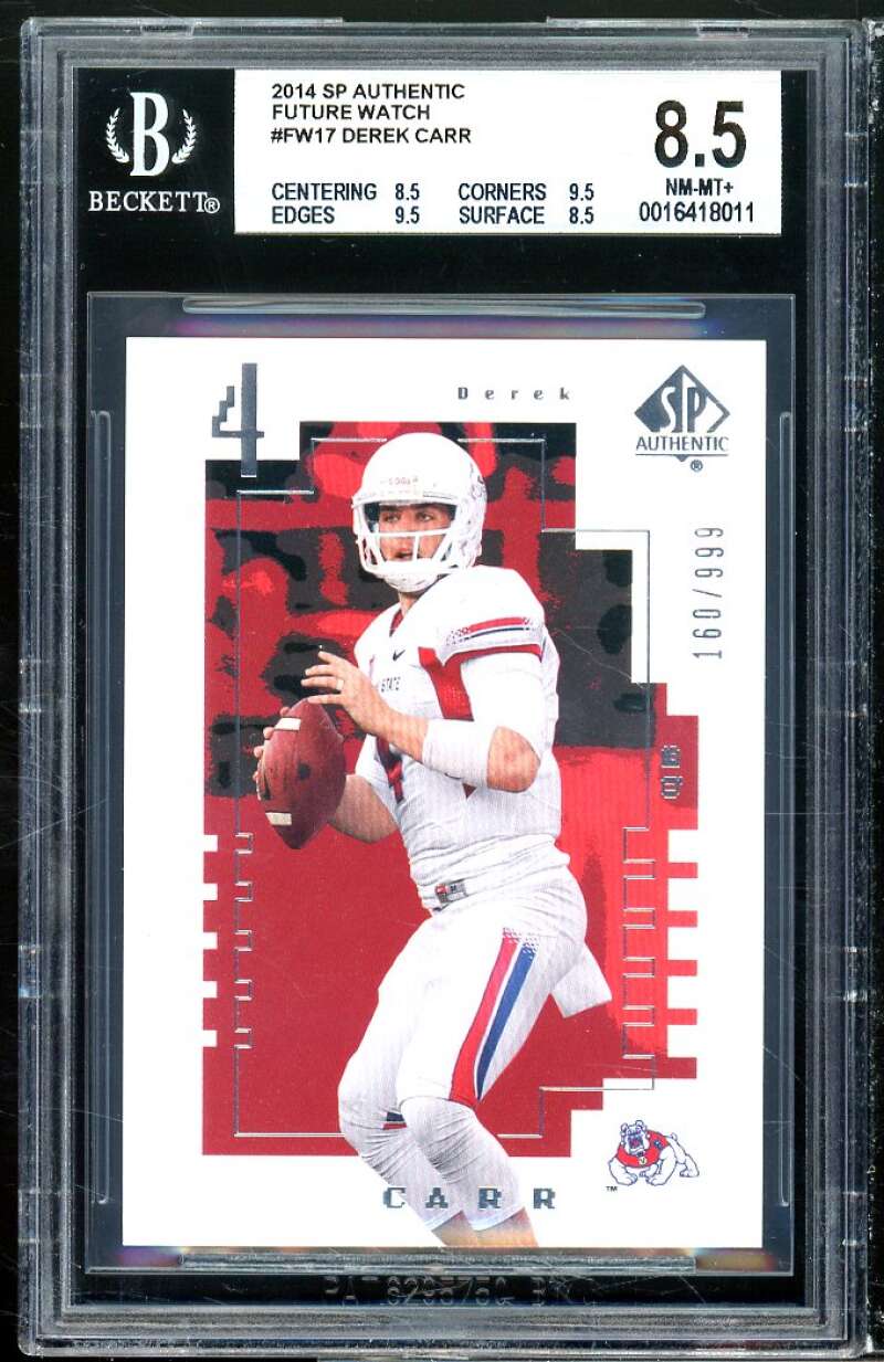 Derek Carr Rookie Card 2014 SP Authentic Future Watch #FW17 BGS 8.5 Image 1