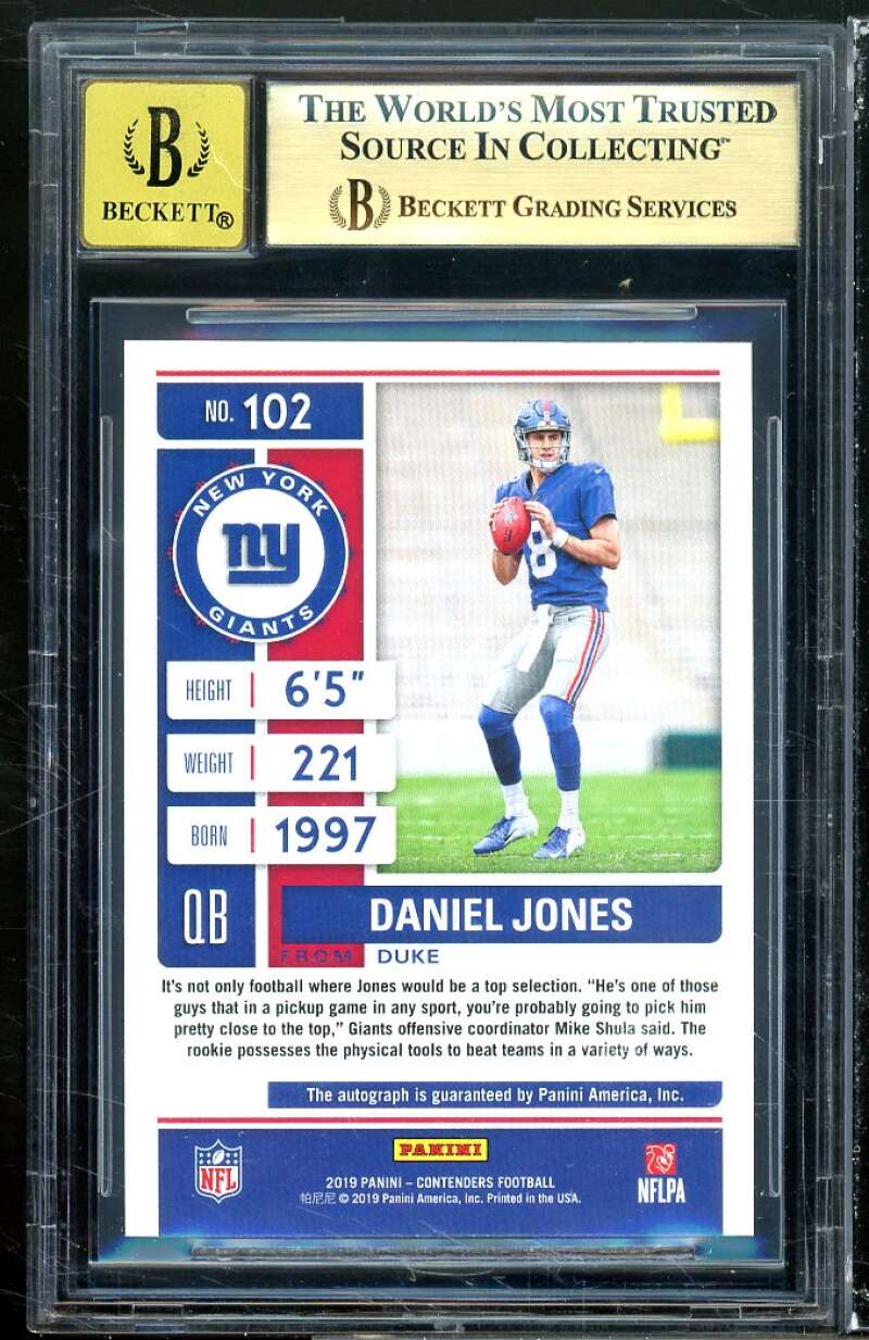 Daniel Jones Card 2019 Panini Contenders Autograph #102a BGS 9.5 auto 10 Image 2