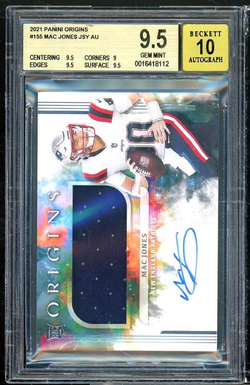 Mac Jones Rookie Card 2021 Panini Origins Jersey Auto (pop 2) #155 BGS 9.5 Image 1