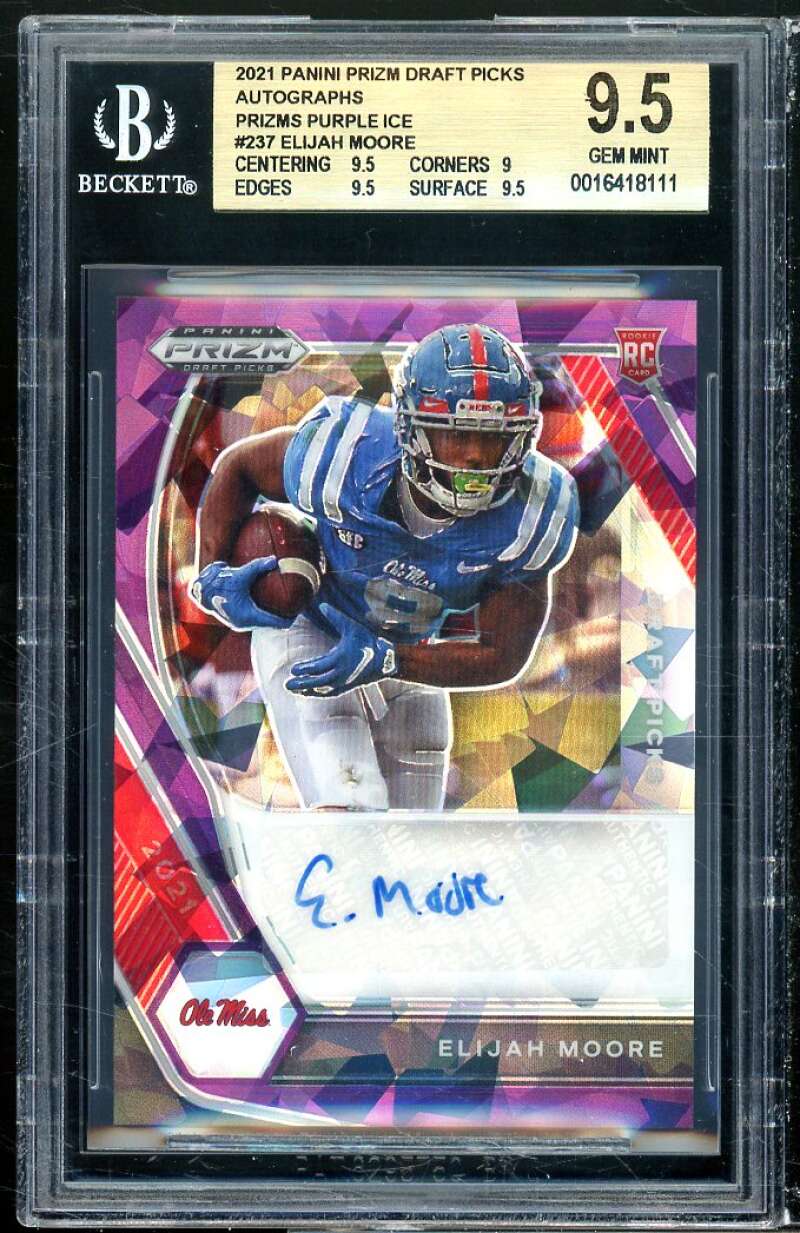 Elijah Moore Rookie Card 2021 Panini Prizm DP Autographs Purple Ice #237 BGS 9.5 Image 1