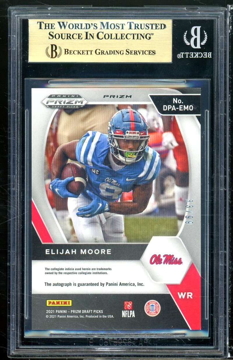 Elijah Moore Rookie Card 2021 Panini Prizm DP Autographs Purple Ice #237 BGS 9.5 Image 2