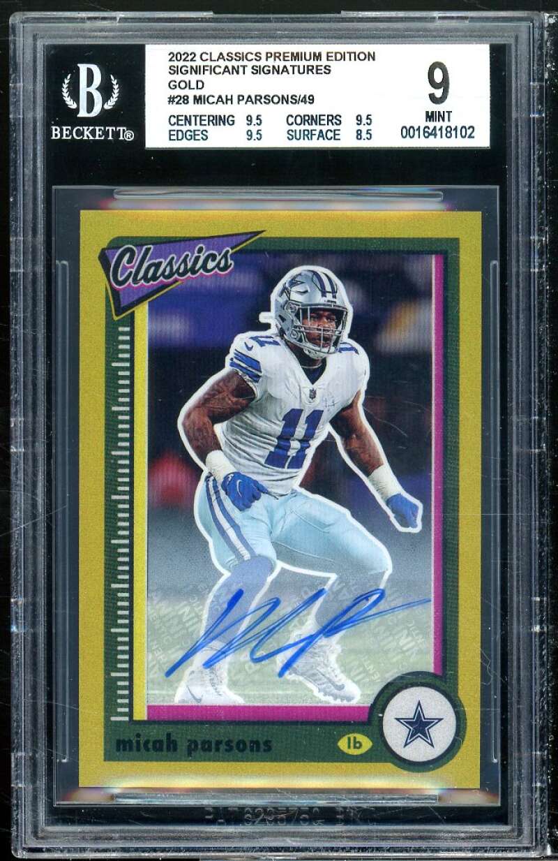 Micah Parsons Card 2022 Classics Premium Edition Sig Signatures Gold #29 BGS 9 Image 1