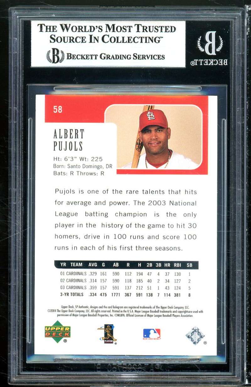 Albert Pujols Card 2004 SP Authentic Game-Dated #58 (ser #d 1 of 1) BGS 8 Image 2