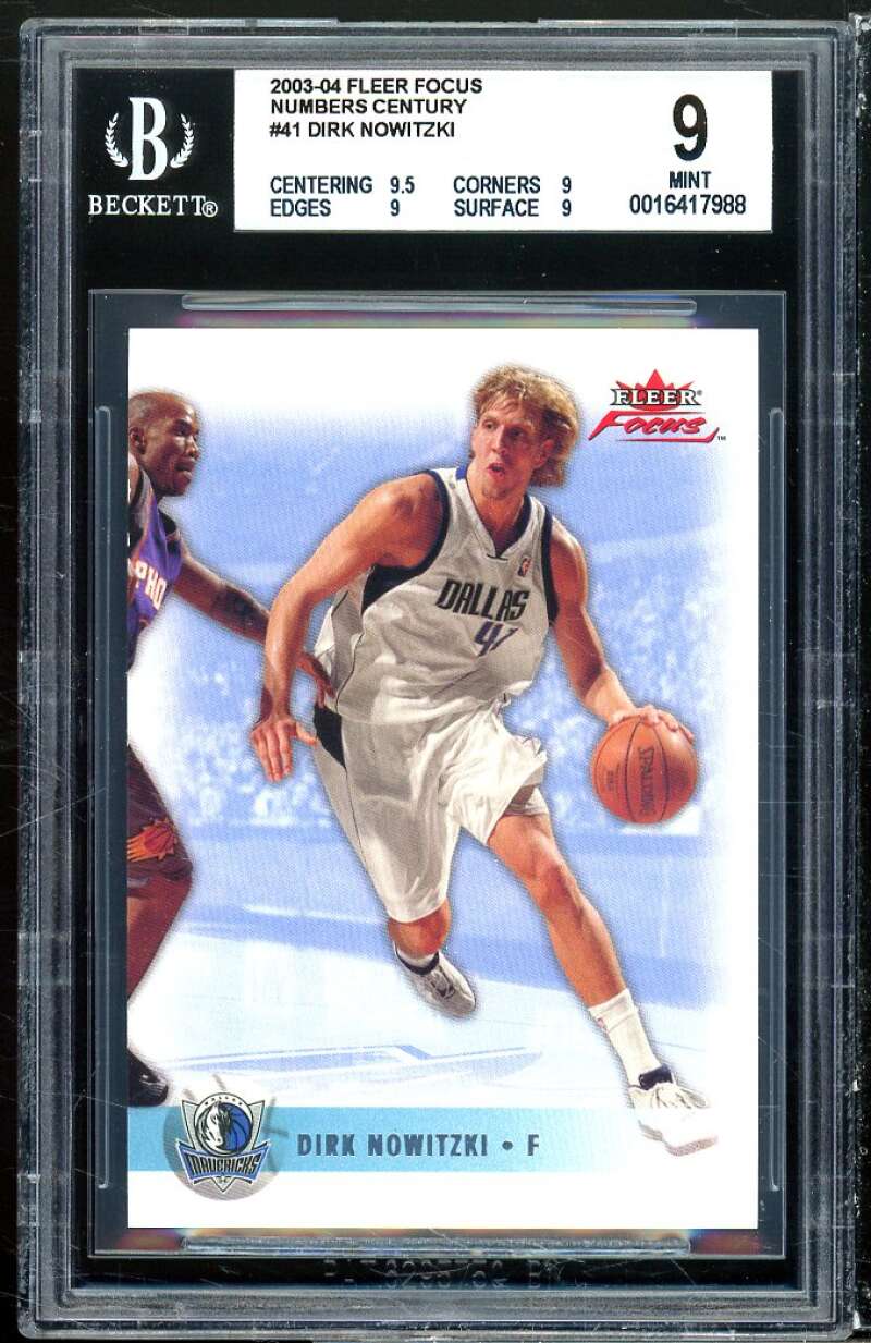 Dirk Nowitzki Card 2003-04 Fleer Focus Numbers Century (pop 1) #41 BGS 9 Image 1