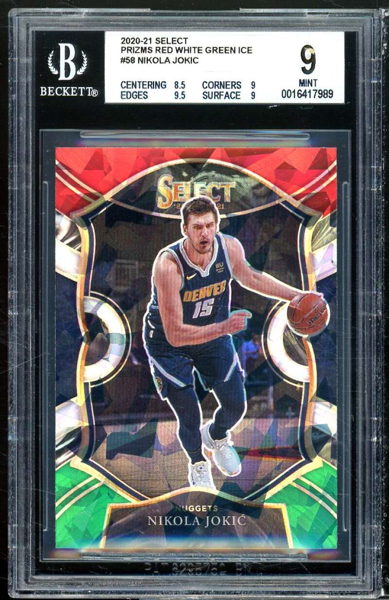 Nikola Jokic Card 2020-21 Select Prizms Red White Green Ice #58 (pop 1) BGS 9 Image 1