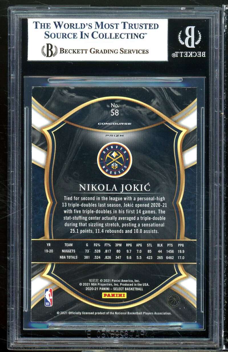 Nikola Jokic Card 2020-21 Select Prizms Red White Green Ice #58 (pop 1) BGS 9 Image 2