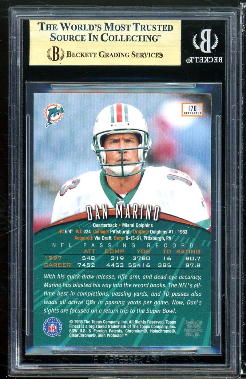 Dan Marino Card 1998 Finest Refractors #170 BGS (pop 3) 9.5 (9.5 9.5 9.5 9.5) Image 2