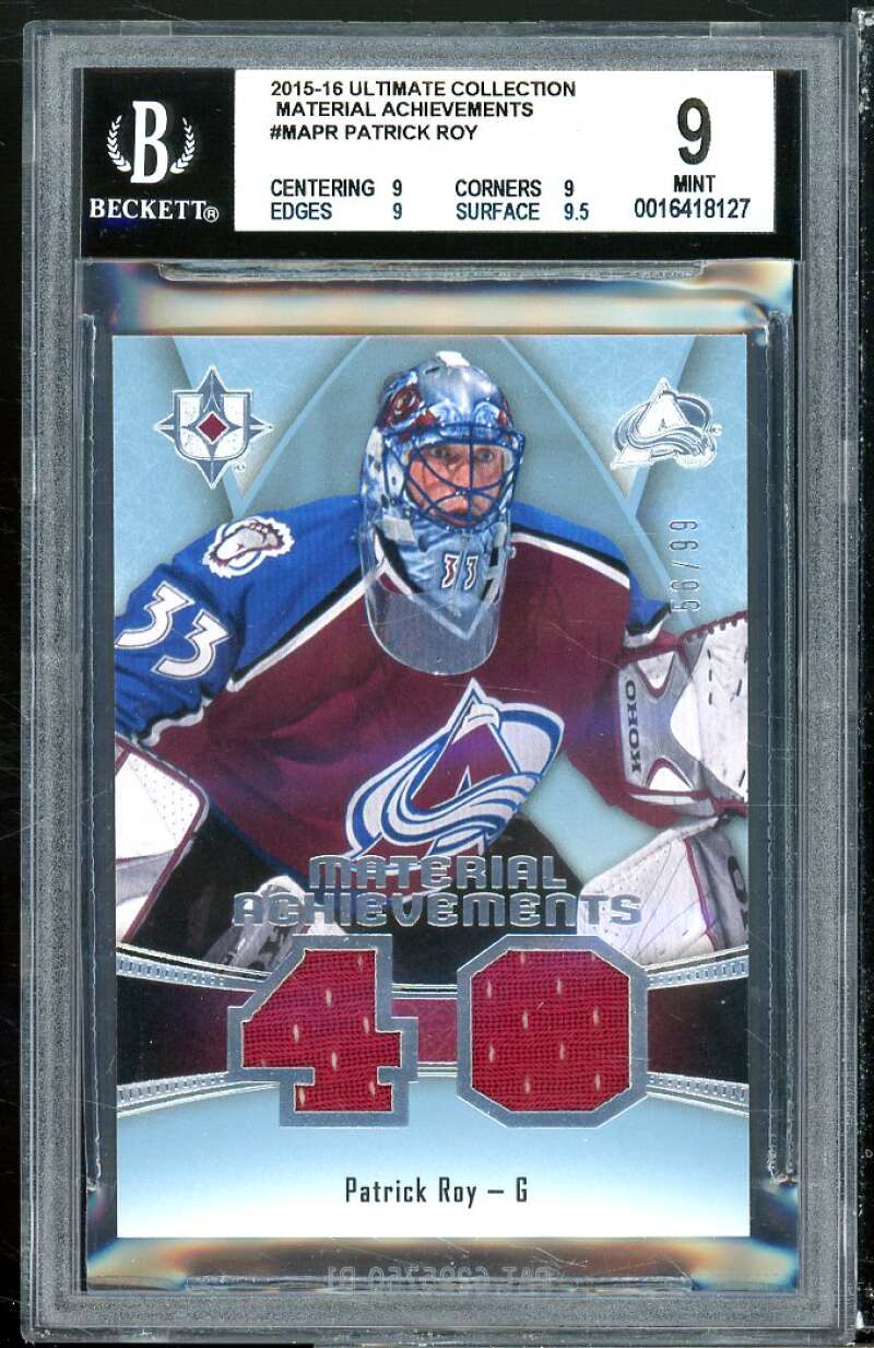 Patrick Roy Card 2015-16 Ultimate Collection Materials Achievements #mapr BGS 9 Image 1