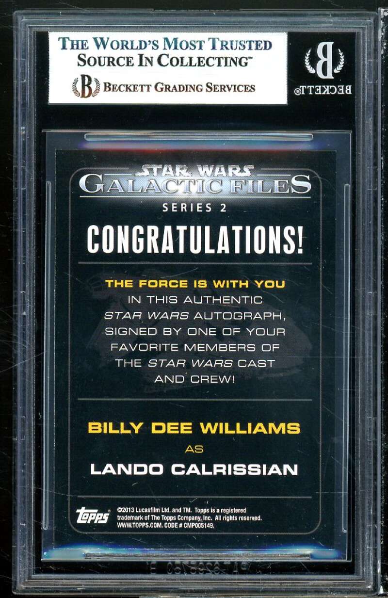 Billy Dee Williams 2013 SW Glactic Files 2 Star Wars Autograph (pop 3) #13 BGS 9 Image 2