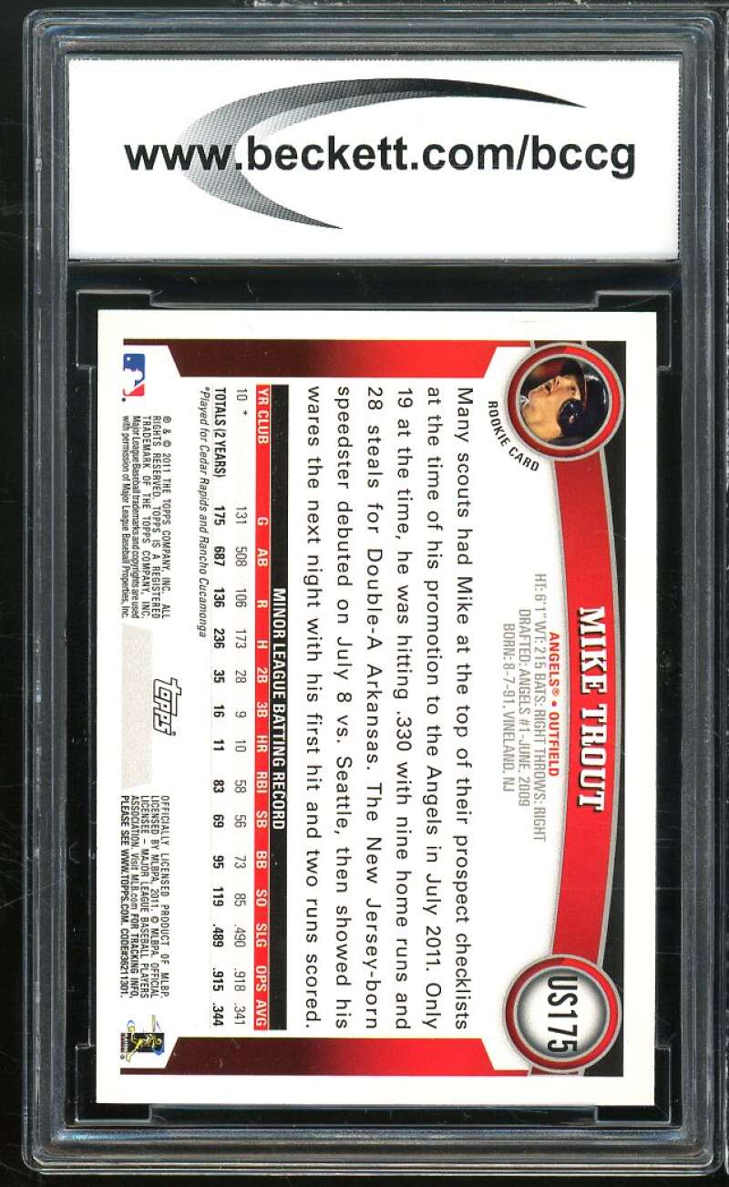 2011 Topps Update #US175 Mike Trout Rookie Card BGS BCCG 9 Near Mint+ Image 2
