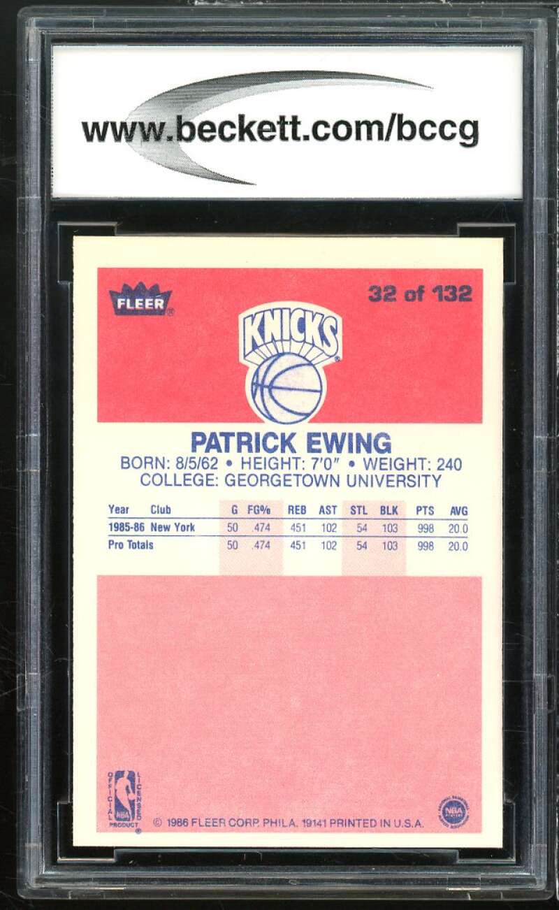 1986-87 Fleer #32 Patrick Ewing Rookie Card BGS BCCG 10 Mint+ Image 2