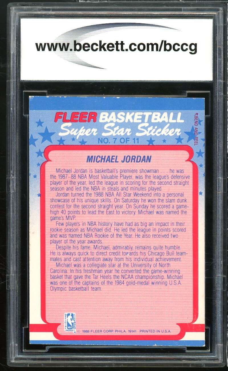 1988-89 Fleer Stickers #7 Michael Jordan BGS BCCG 8 Excellent+ Image 2