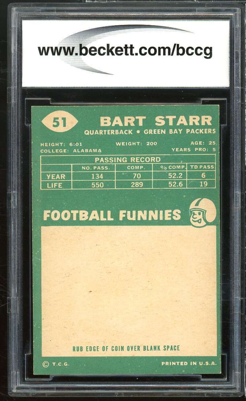 1960 Topps #51 Bart Starr Card BGS BCCG 8 Excellent+ Image 2