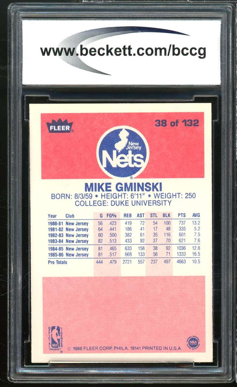 1986-87 Fleer #38 Mike Gminski Card BGS BCCG 10 Mint+ Image 2