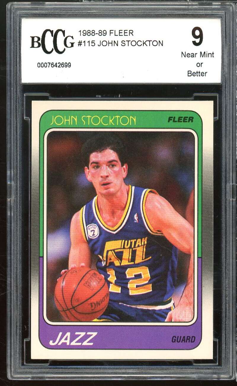 1988-89 Fleer #115 John Stockton Rookie Card BGS BCCG 9 Near Mint+ Image 1